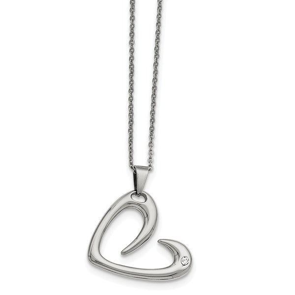 Stainless Steel Polished Heart with Crystal Necklace