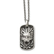 Stainless Steel Polished and Antiqued Lion Dog Tag Necklace