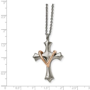 Stainless Steel Polished Rose IP-plated Cross Necklace