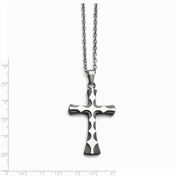 Stainless Steel Polished Black IP-plated Cross Necklace