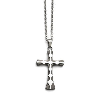 Stainless Steel Polished Black IP-plated Cross Necklace