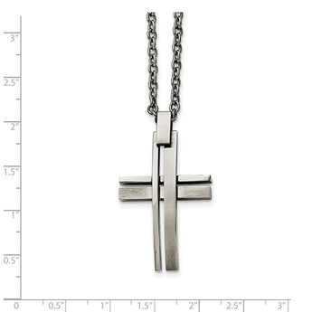 Stainless Steel Polished and Brushed Cross Necklace