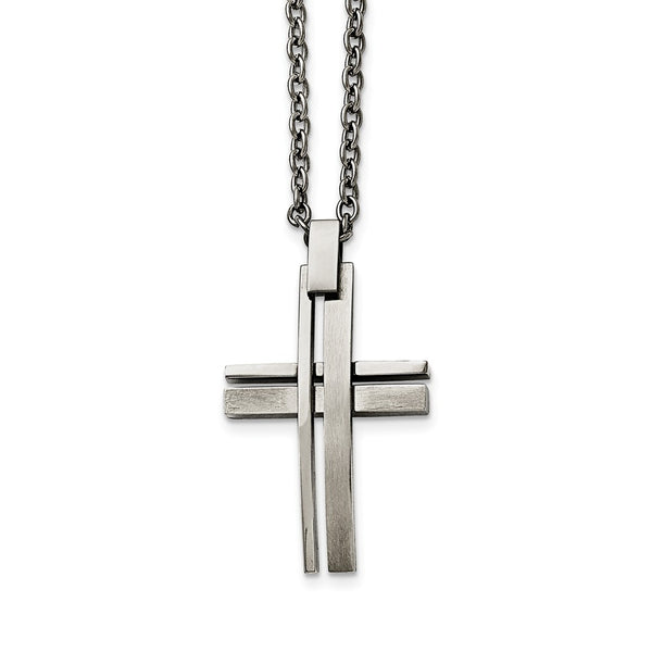 Stainless Steel Polished and Brushed Cross Necklace