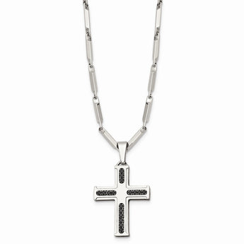 Stainless Steel Polished Black CZs Cross 19.75in Necklace