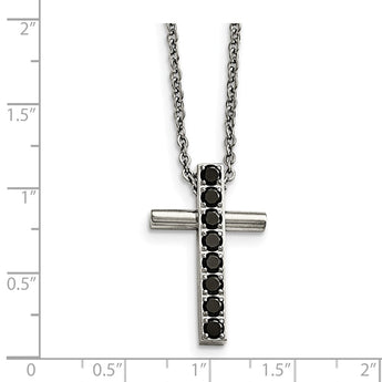 Stainless Steel Polished Black CZs Cross Necklace