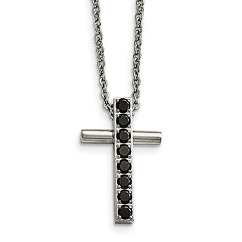 Stainless Steel Polished Black CZs Cross Necklace