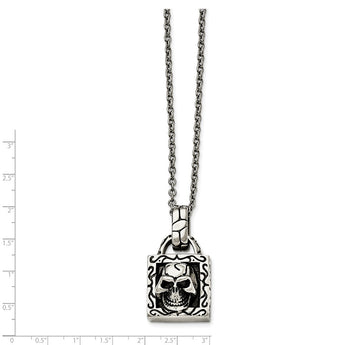 Stainless Steel Polished and Antiqued Skull Necklace