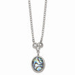 Stainless Steel Polished/Antiqued Imitation Abalone/CZw/1.5in ext. Necklac