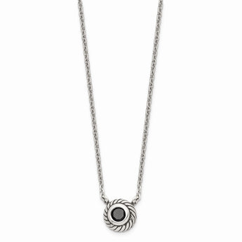 Stainless Steel Polished Black CZ Circle w/1in ext. Necklace