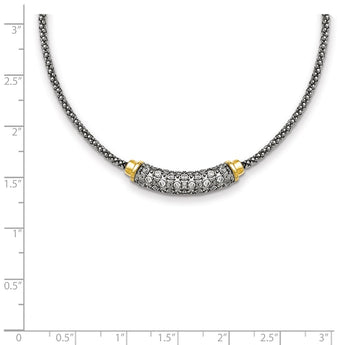 Stainless Steel Polished Yellow PVD-plated CZ Bar w/2in ext. Necklace