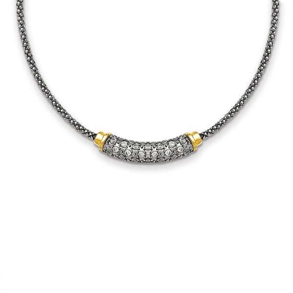 Stainless Steel Polished Yellow PVD-plated CZ Bar w/2in ext. Necklace