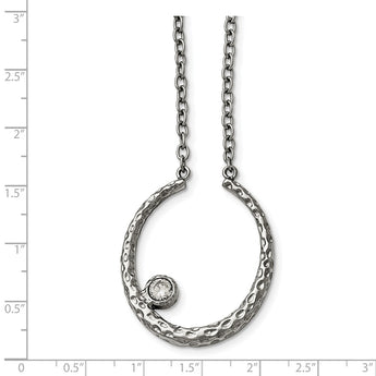 Stainless Steel Polished and Textured CZ w/2in ext. Necklace