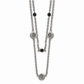 Stainless Steel Polished Black Onyx w/2in ext. Layered Necklace