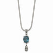 Stainless Steel Polished/Antiqued Blue Glass w/2 in ext. Necklace