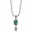 Stainless Steel Polished/Antiqued Blue Glass w/2 in ext. Necklace