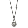 Stainless Steel Polished and Antiqued CZ w/2in ext. Necklace