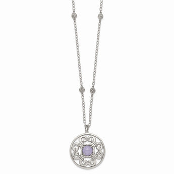 Stainless Steel Polished Synthetic Purple Calcedony w/2in ext. Circle Neckl