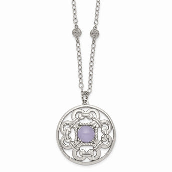 Stainless Steel Polished Synthetic Purple Calcedony w/2in ext. Circle Neckl