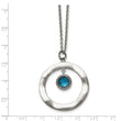 Stainless Steel Polished Blue Glass Circle w/ 2in ext. Necklace