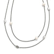 Stainless Steel Polished FW Cultured Pearls/CZ 2in ext. Necklace