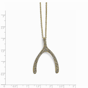 Stainless Steel Polished Yellow PVD-plated Crystal Wishbone Necklace