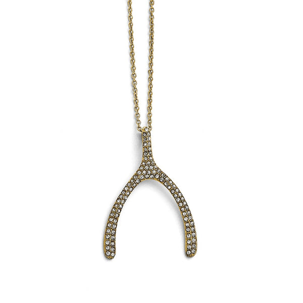 Stainless Steel Polished Yellow PVD-plated Crystal Wishbone Necklace