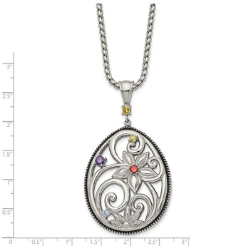 Stainless Steel Polished/Antiqued Multicolor CZ w/1.75in ext. Necklace