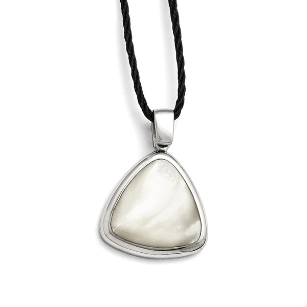 Stainless Steel Polished Mother of Pearl w/2in ext Fabric Cord Necklace