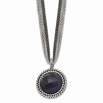 Stainless Steel Polished Blue Sandstone w/2in ext. Reversible Necklace