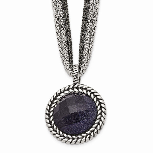 Stainless Steel Polished Blue Sandstone w/2in ext. Reversible Necklace