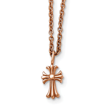 Stainless Steel Polished Pink IP-plated Cross Necklace