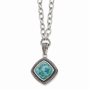 Stainless Steel Polished/Antiqued Imitation Turquoise 20.5in Necklace