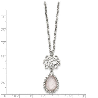 Stainless Steel Polished Rose Quartz w/2in ext. Necklace