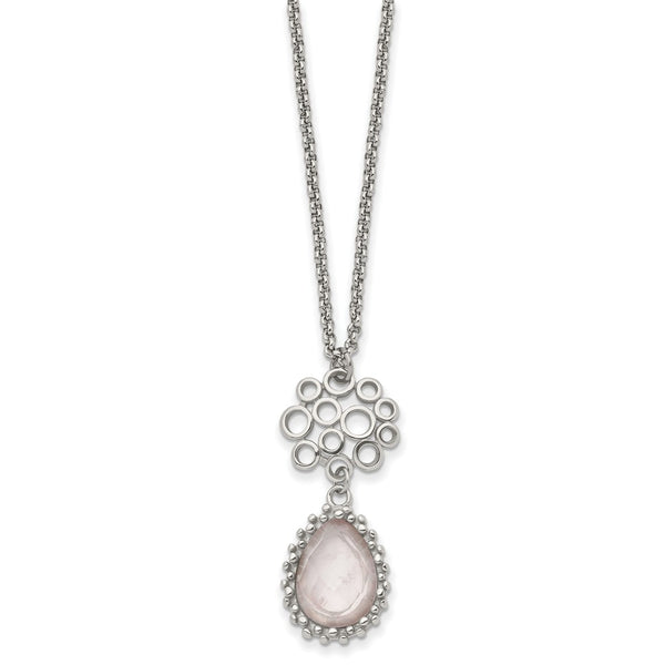 Stainless Steel Polished Rose Quartz w/2in ext. Necklace