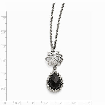 Stainless Steel Polished Black Onyx w/2in ext. Necklace