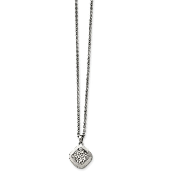 Stainless Steel Polished CZ Square w/2in ext. Necklace