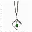 Stain.Steel Polished/Antiqued Synthetic Dyed Jade/CZ w/2in ext. Necklace