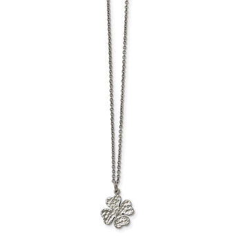 Stainless Steel Polished Four Leaf Clover with Crystal Necklace