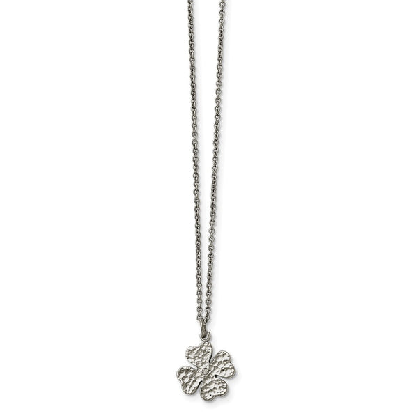 Stainless Steel Polished Four Leaf Clover with Crystal Necklace