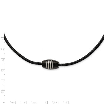 Stainless Steel Polished Black IP-plated Leather Cord Necklace