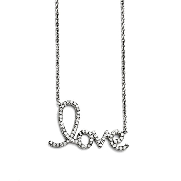 Stainless Steel Polished Love with CZs Necklace