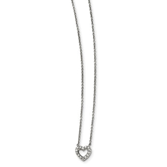 Stainless Steel Polished Heart with CZs Necklace