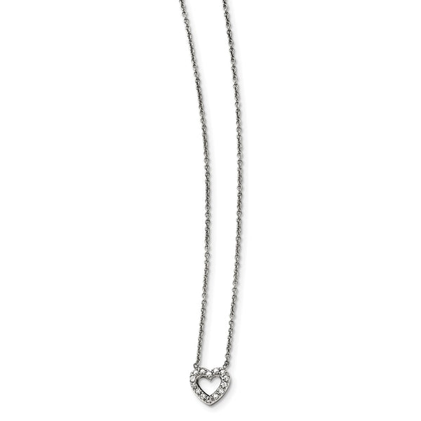 Stainless Steel Polished Heart with CZs Necklace