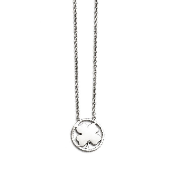 Stainless Steel Polished Four Leaf Clover Necklace