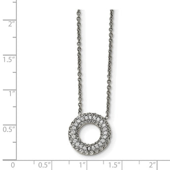 Stainless Steel Polished Circle with CZs Necklace