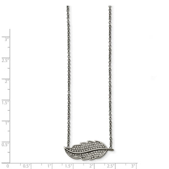 Stainless Steel Polished Leaf with CZs Necklace