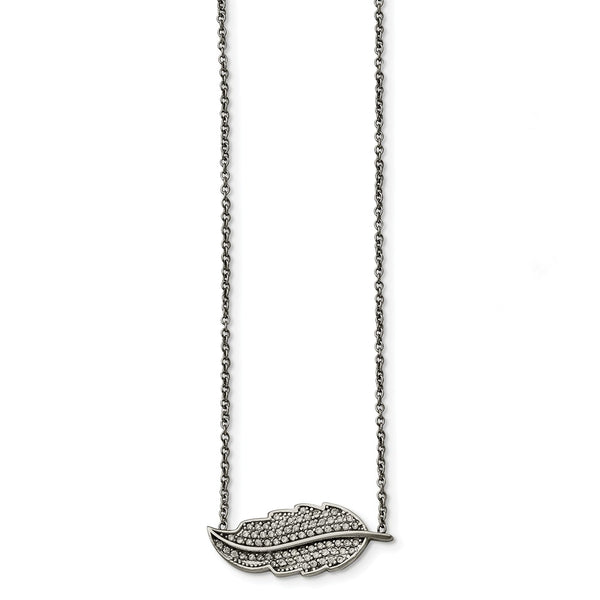 Stainless Steel Polished Leaf with CZs Necklace