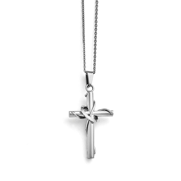 Stainless Steel Polished Cross with 1.75 inch ext. Necklace