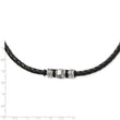 Stainless Steel Polished and Brushed Black Leather & Rubber Necklace