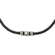 Stainless Steel Polished and Brushed Black Leather & Rubber Necklace